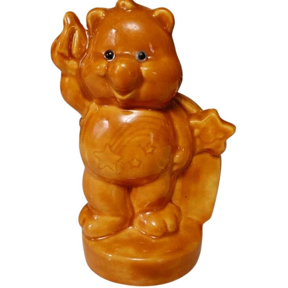 Vintage 1970s Kitsch Care Bear  Brown Ceramic Drip Glaze MCM Style 5” Decor